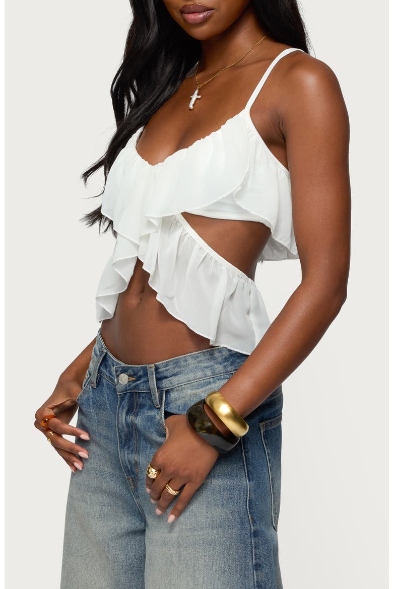 Ruffle Cutout Chiffon Camisole, Alternate, color, WHITE