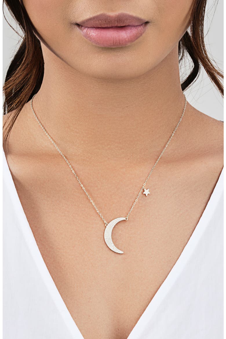 Cubic Zirconia Crescent Pendant Necklace, Alternate, color, SILVER