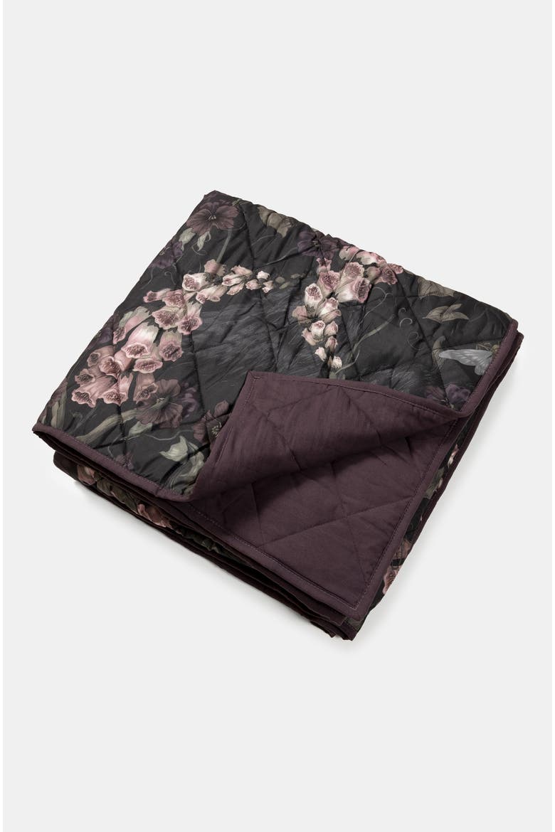 Noctua Owl Foxglove Quilted Throw, Main, color, Black