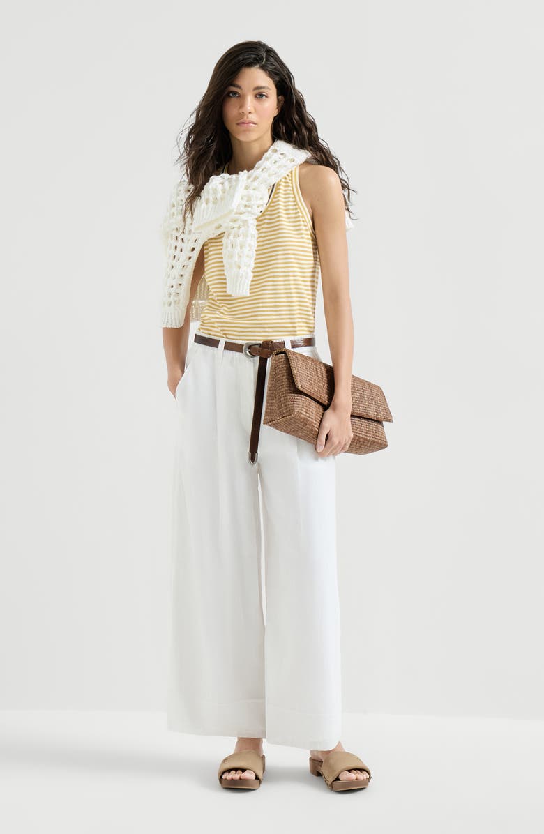 Brunello Cucinelli Striped jersey top with monili, Alternate, color, Yellow