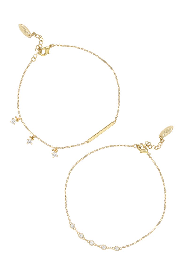 Chain & Crystal Set of 2 Anklets, Main, color, GOLD