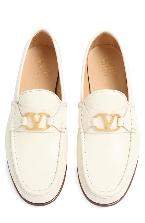 Valentino Garavani Ivory Leather V Logo Signature Loafers In White