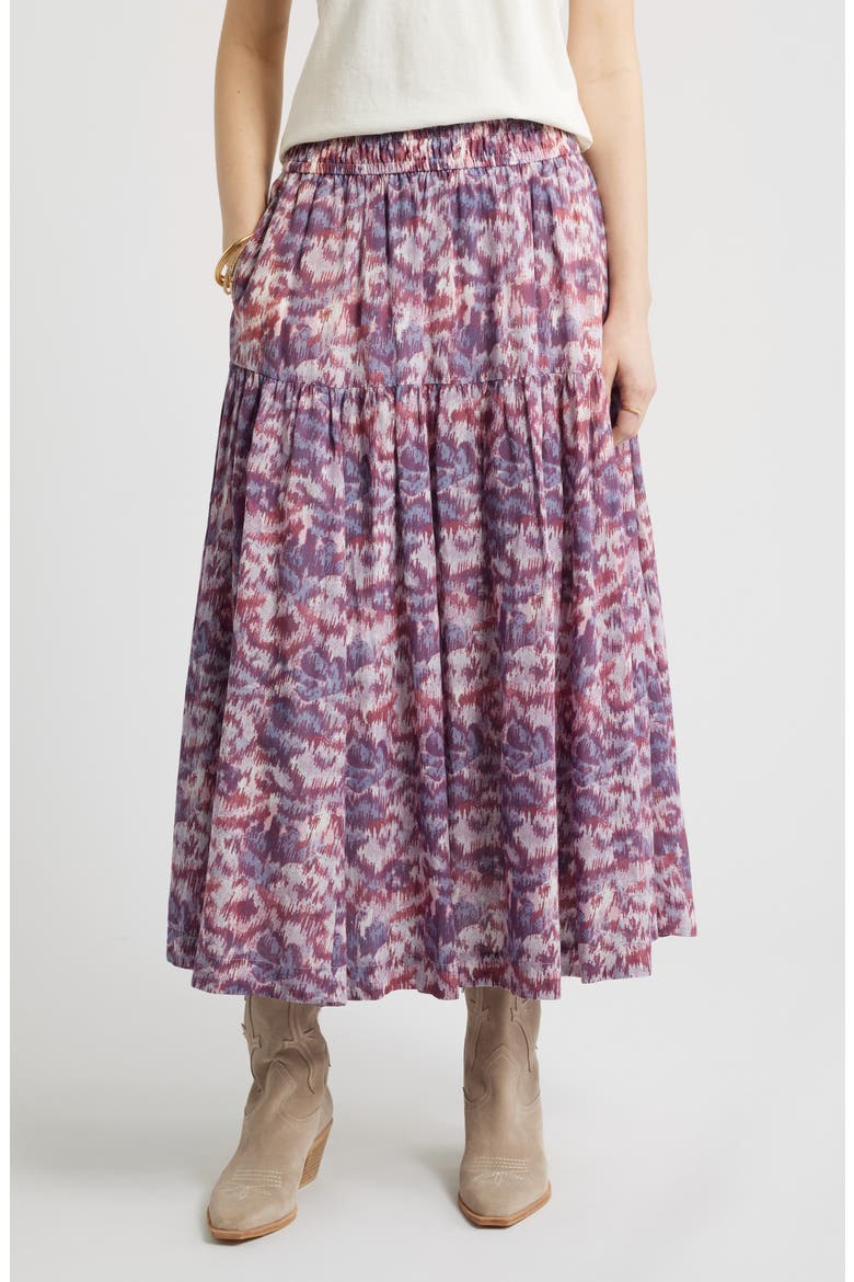 Smocked Waist Cotton Maxi Skirt, Main, color, PINK- BLUE DAISY TAPESTRY