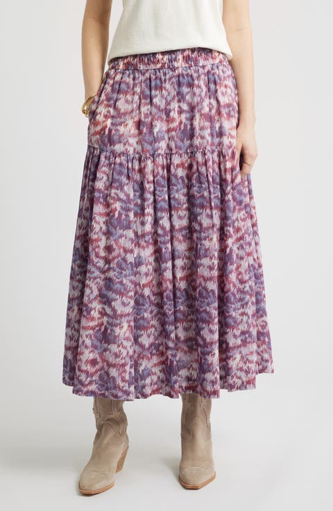 Smocked Waist Cotton Maxi Skirt