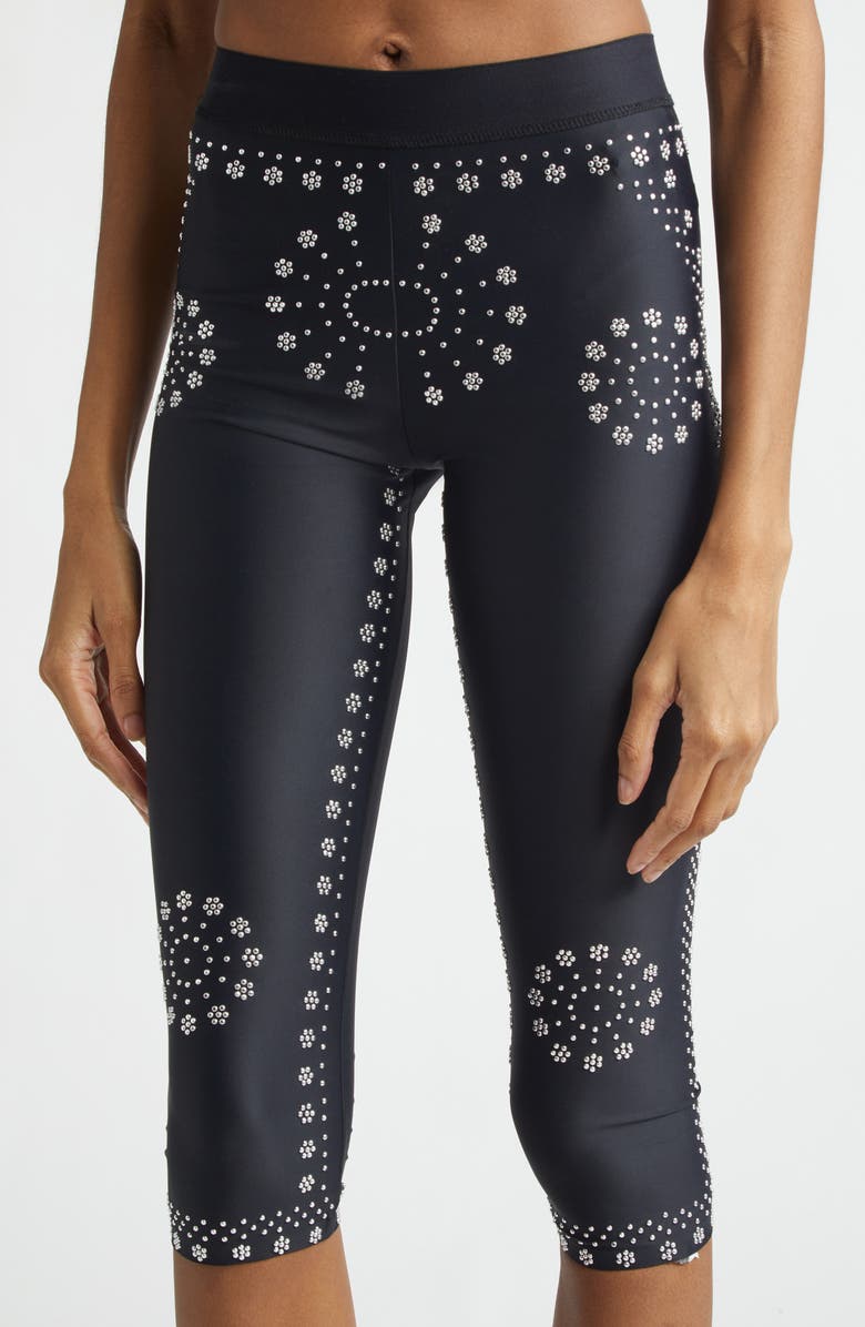 Coperni Mantra Print Cycling Capri Leggings, Alternate, color, Black Blk