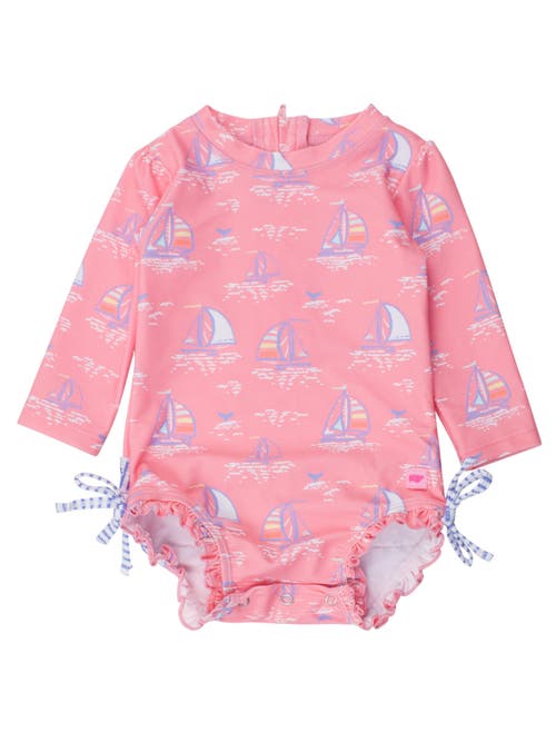 Rufflebutts Toddler Girls Long Sleeve Upf50+ One Piece Rash Guard In Pink Seas The Day