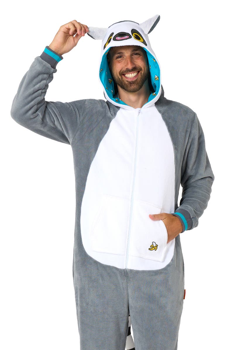 OppoSuits Lemur Hooded Fleece Costume Jumpsuit, Alternate, color, Grey