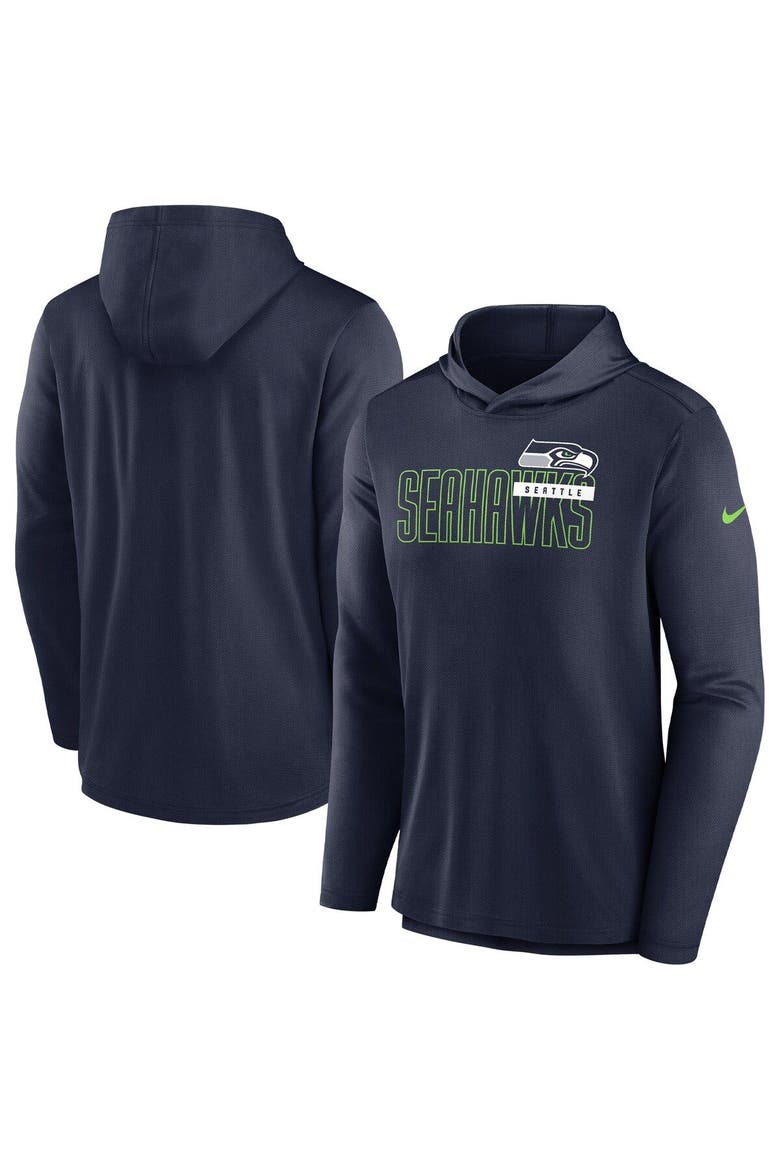 Men's Nike Navy Seattle Seahawks Lightweight Performance Hooded Long Sleeve T-Shirt, Main, color, Navy