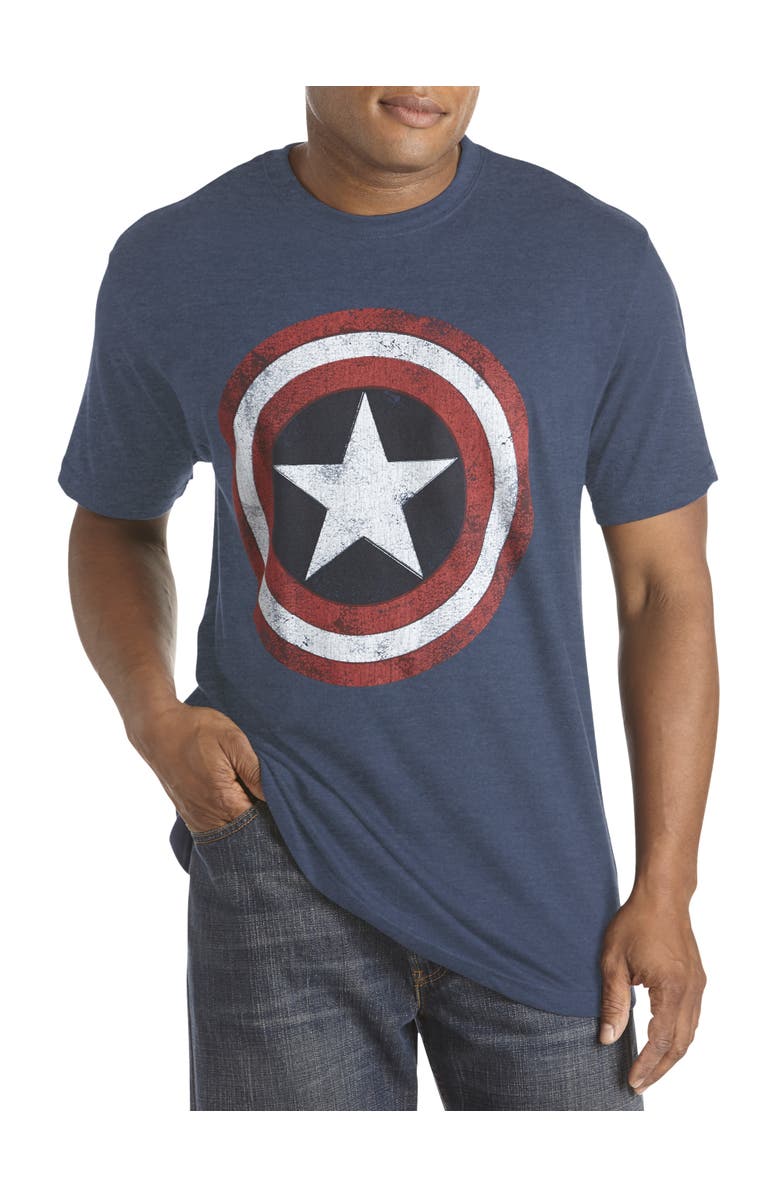 True Nation by DXL Comics Captain America Graphic Tee, Main, color, Navy Heather