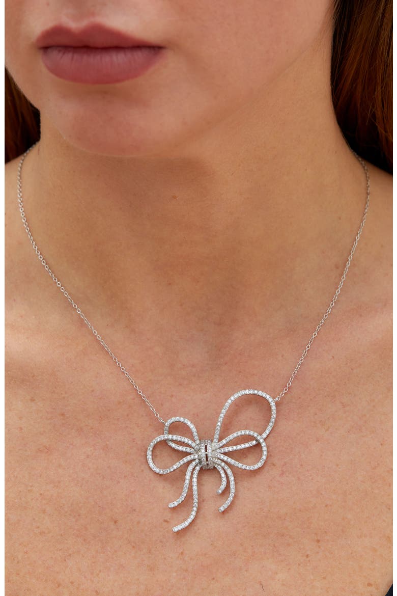 Cubic Zirconia Bow Pendant Necklace, Alternate, color, WHITE