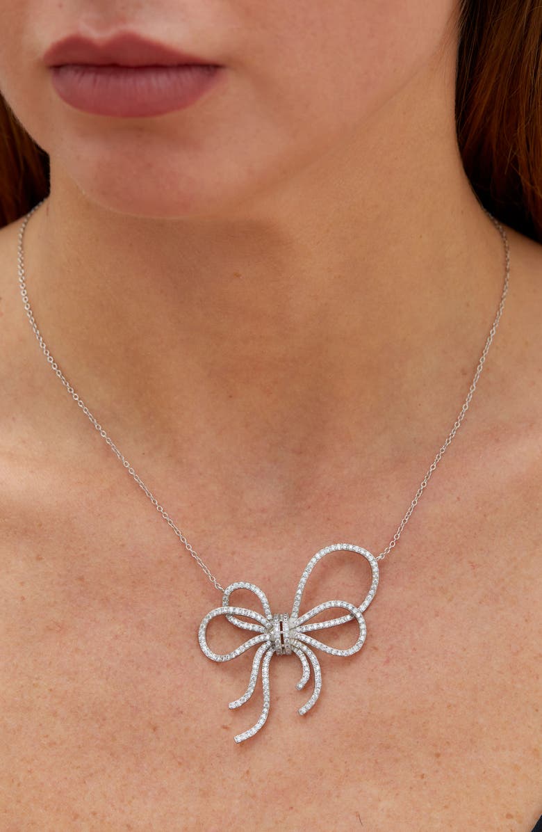SAVVY CIE JEWELS Cubic Zirconia Bow Pendant Necklace, Alternate, color, White