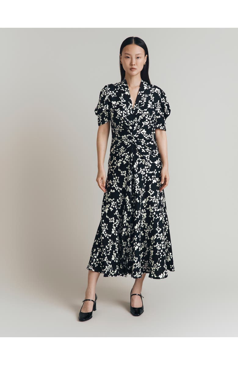 Ghost London Capri Crepe Floral Midi Dress, Main, color, Mono Trailing Florals