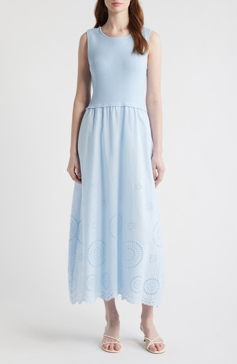 Sam Edelman Mixed Media Eyelet Detail Maxi Dress, Main, color, Light Blue