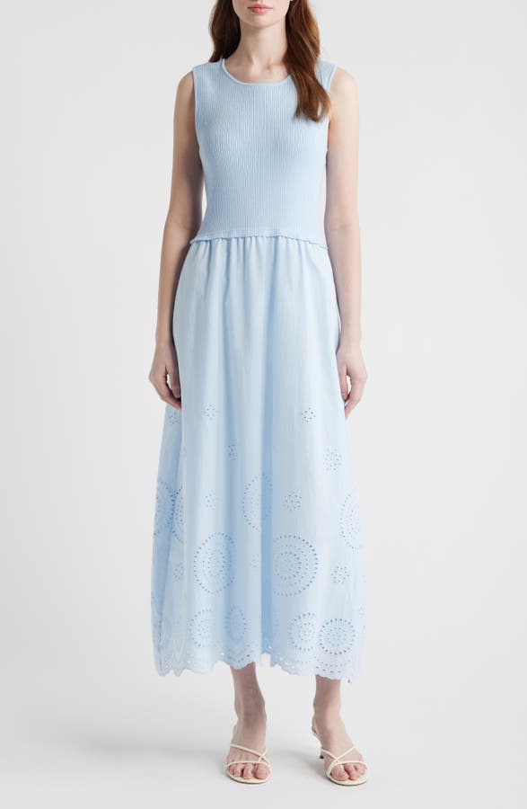 Mixed Media Eyelet Detail Maxi Dress