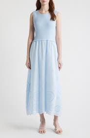 Sam Edelman Mixed Media Eyelet Detail Maxi Dress
