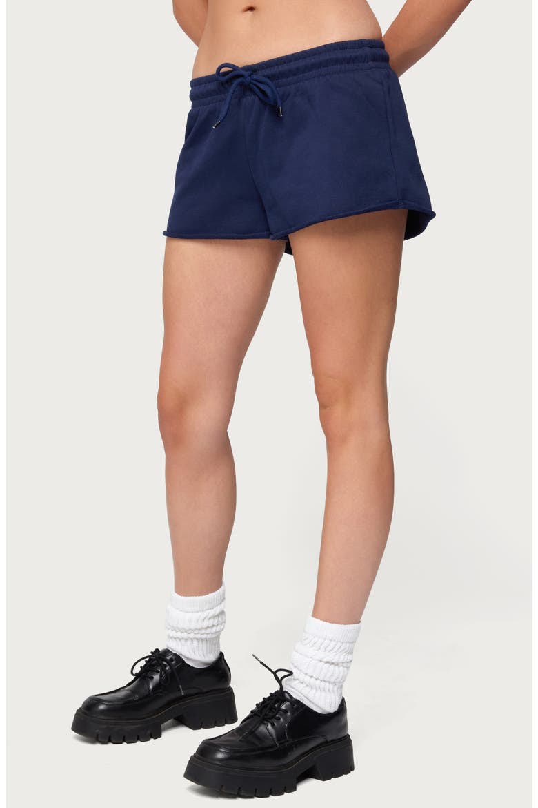 Malibu Raw Hem Low Rise French Terry Shorts, Alternate, color, NAVY