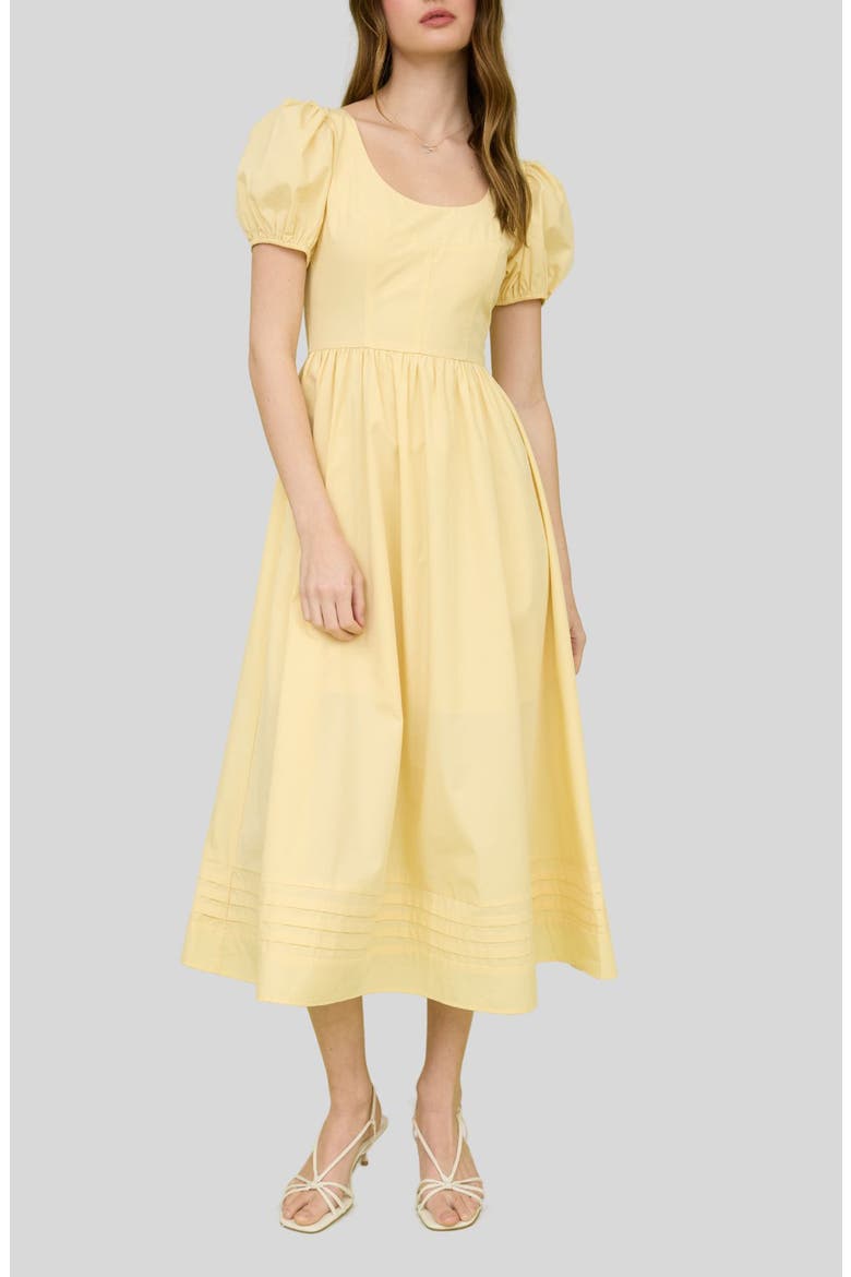 Puff Sleeve Midi Dress, Main, color, LIGHT YELLOW