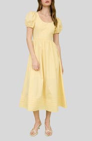 Blu Pepper Puff Sleeve Midi Dress