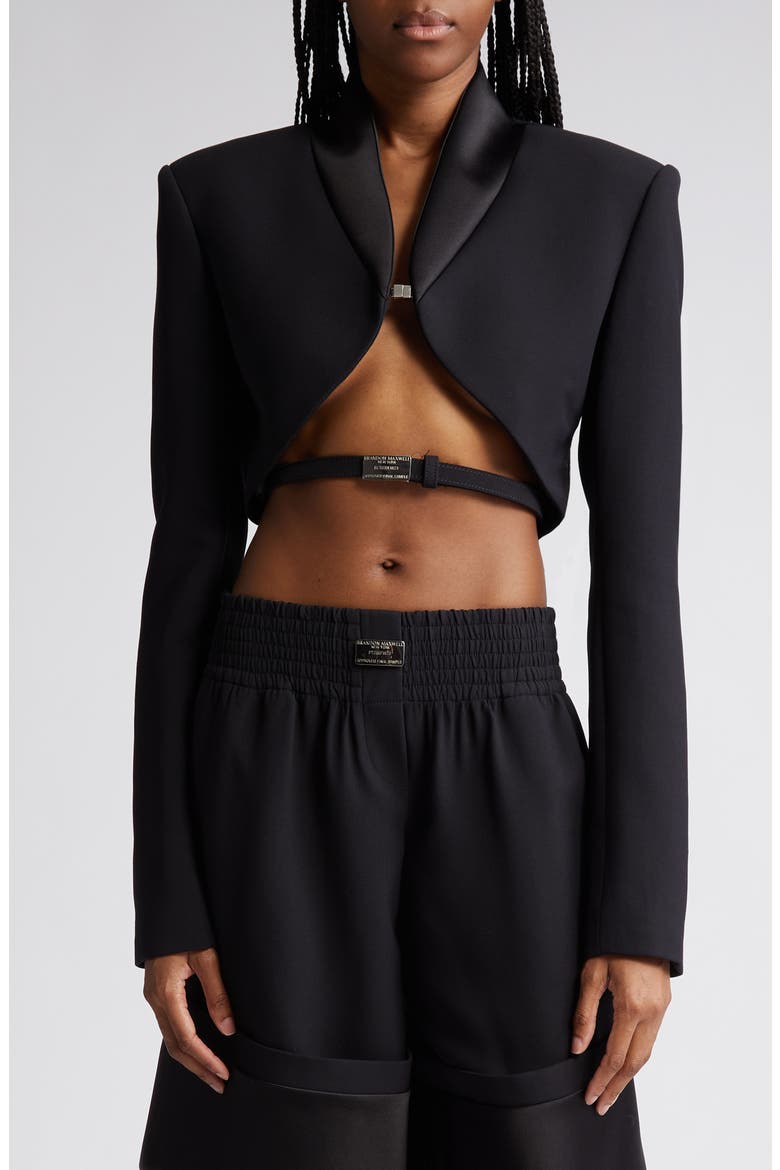 The Mya Wool Blend Crop Tuxedo Jacket, Main, color, BLACK