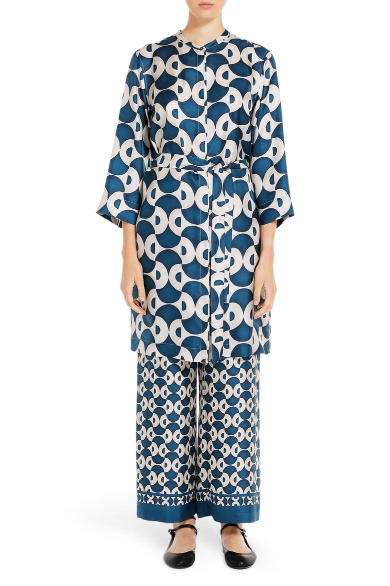 Timek Geo Print Silk Belted Dress, Main, color, NAVY