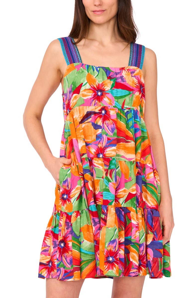 Vince Camuto Print Tiered Dress, Alternate, color, Pink Multi