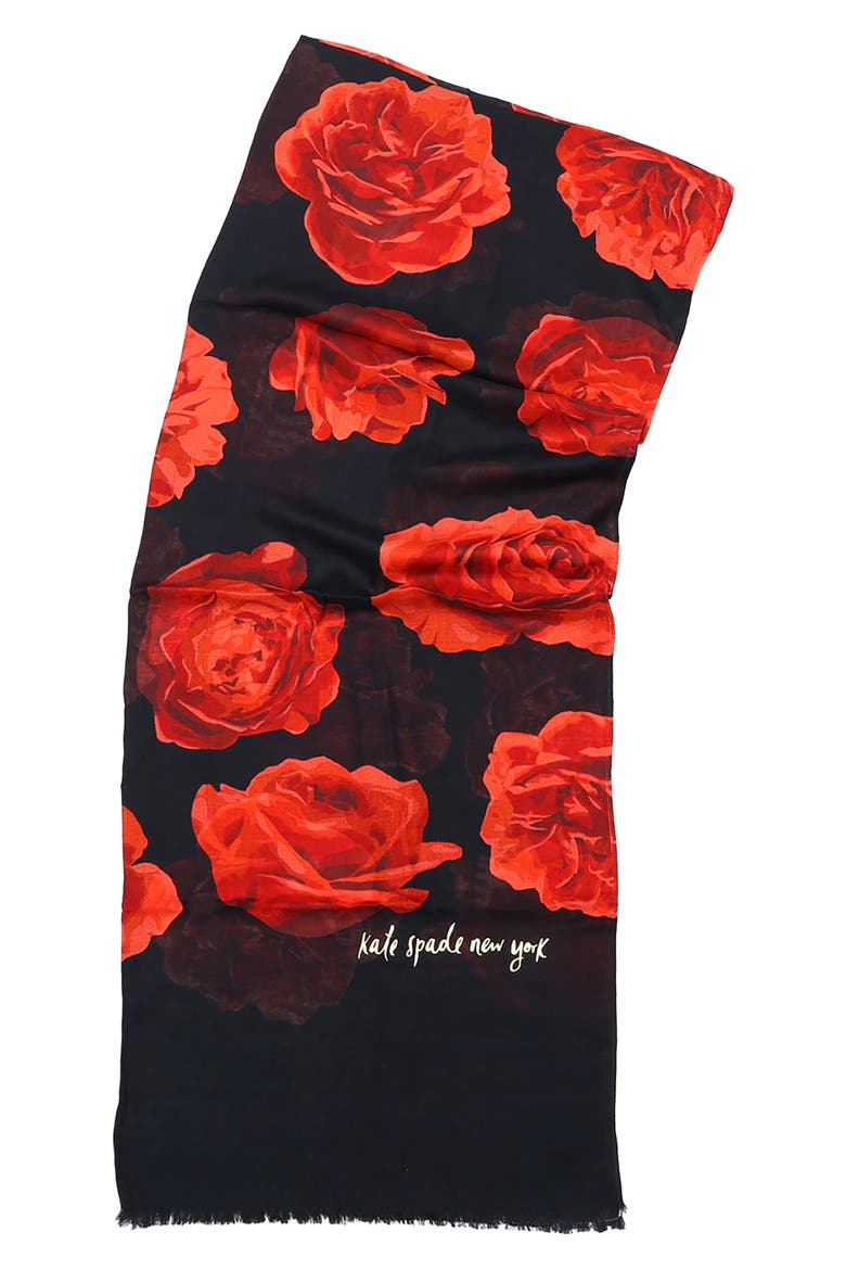 charming rose oblong scarf, Alternate, color, PLANETARY NAVY