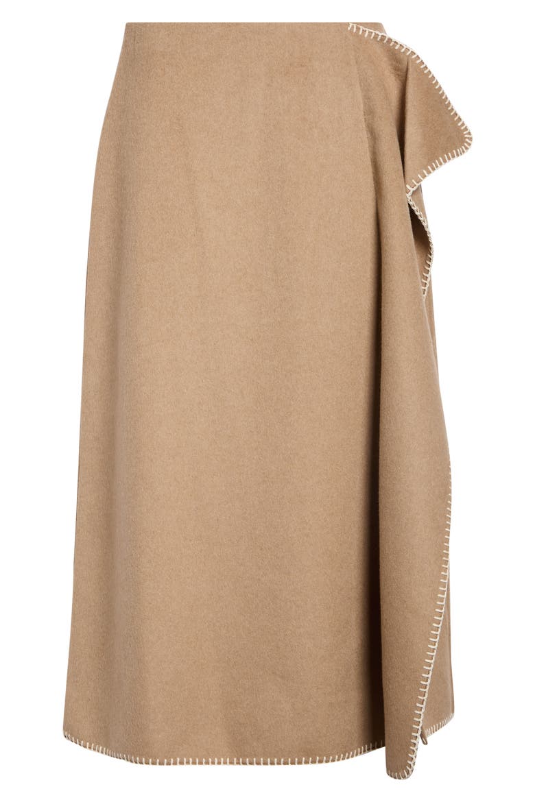 Blanket Stitch Wool Blend Wrap Midi Skirt, Alternate, color, CAMELETTO