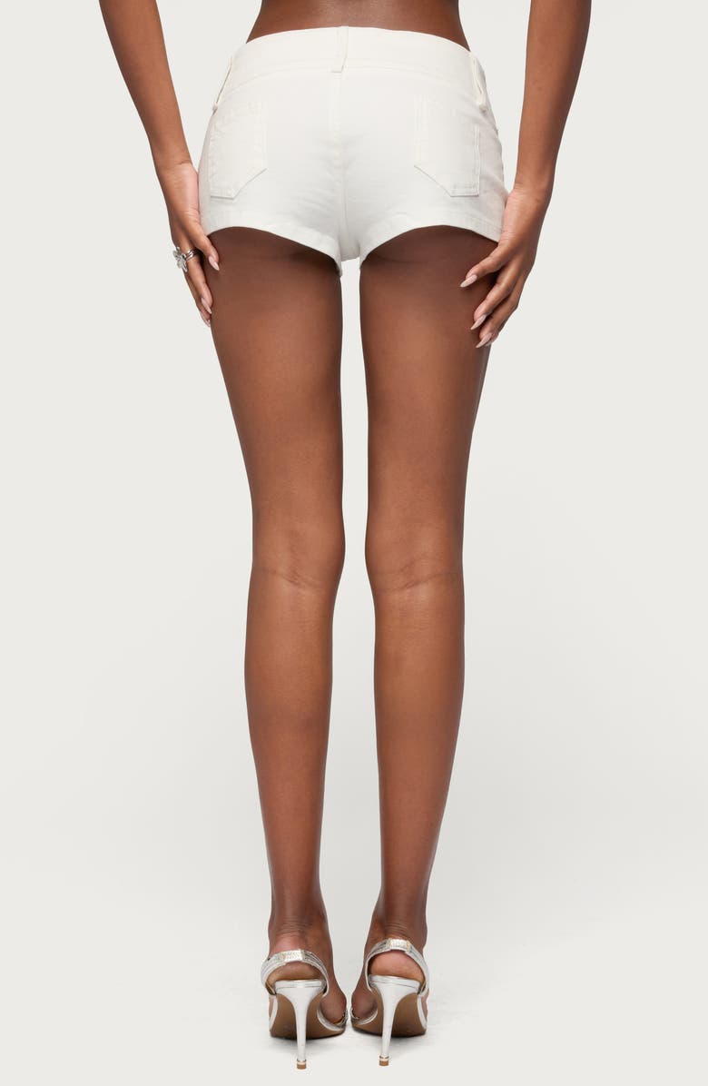 EDIKTED Studded Belt Denim Micro Shorts, Alternate, color, White