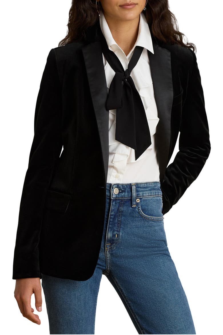 Stretch Velvet Blazer, Main, color, BLACK VELVET