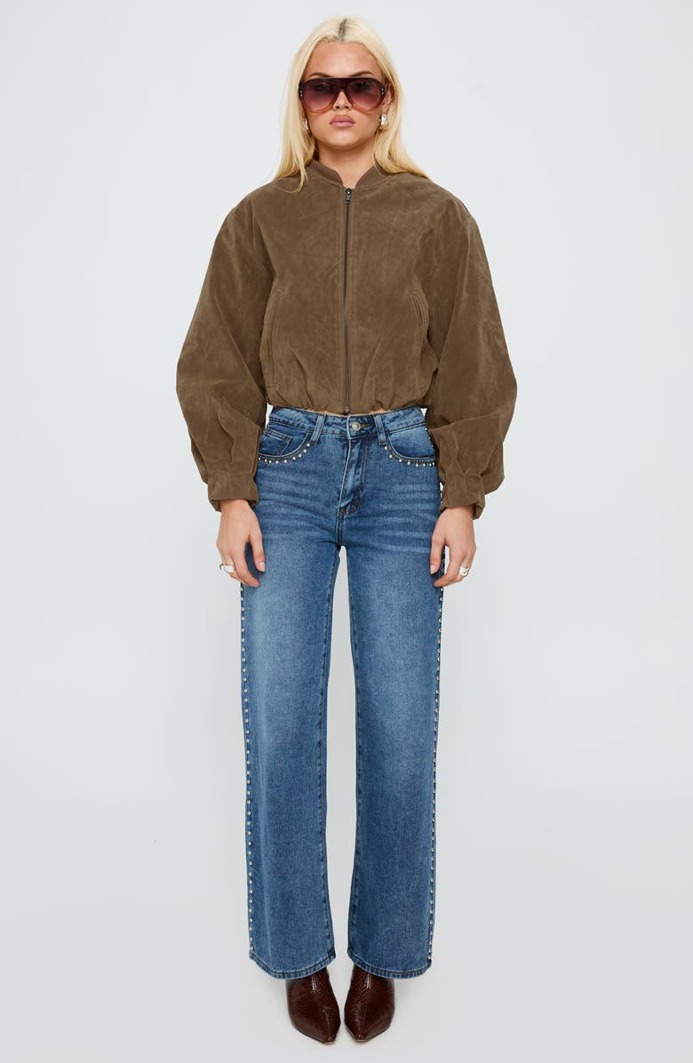 Princess Polly Saving Up Studded Straight Leg Jeans, Alternate, color, Mid Blue