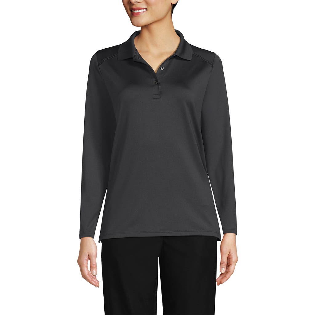Lands' End School Uniform Long Sleeve Feminine Fit Rapid Dry Polo Shirt In Black