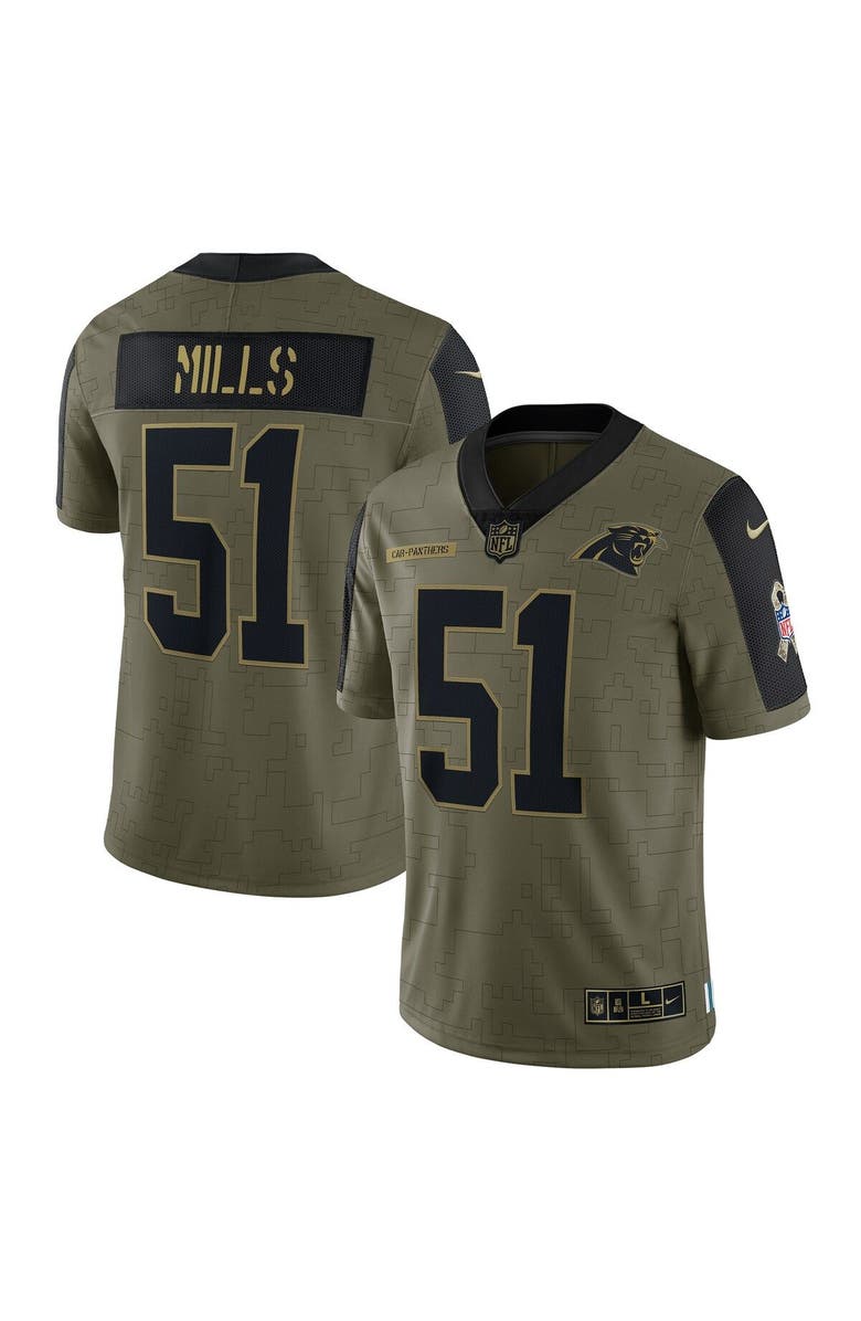Nike Men's Nike Sam Mills Olive Carolina Panthers 2021 Salute To Service Retired Player Limited Jersey, Main, color, 