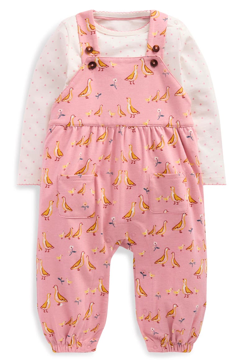 Long Sleeve Top & Stretch Cotton Overalls Set, Main, color, PINK DUCKS PRINT
