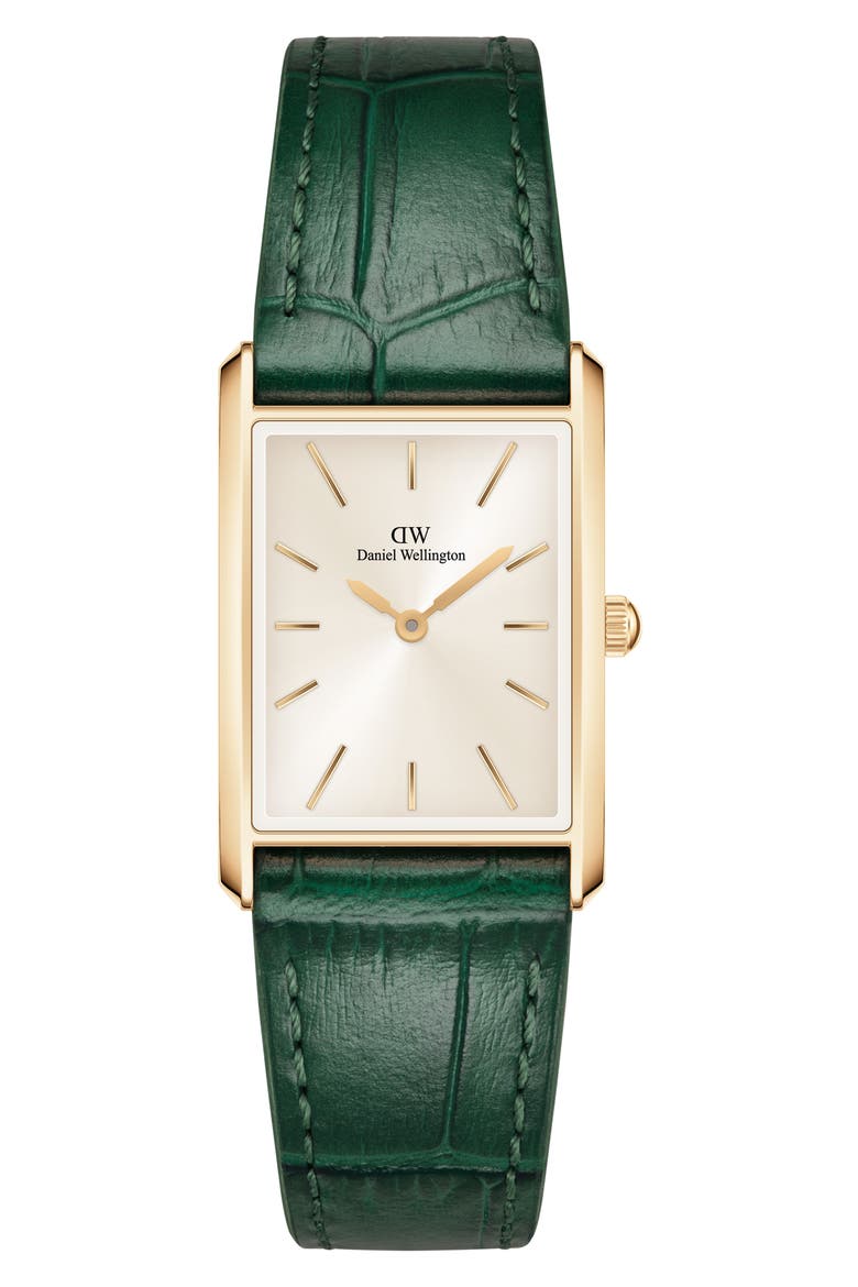 Tank Leather Strap Watch, 32mm x 22mm, Main, color, GOLD