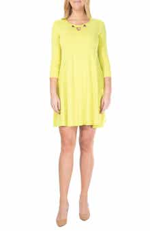 Nina Leonard Hardware Neck Long Sleeve Dress