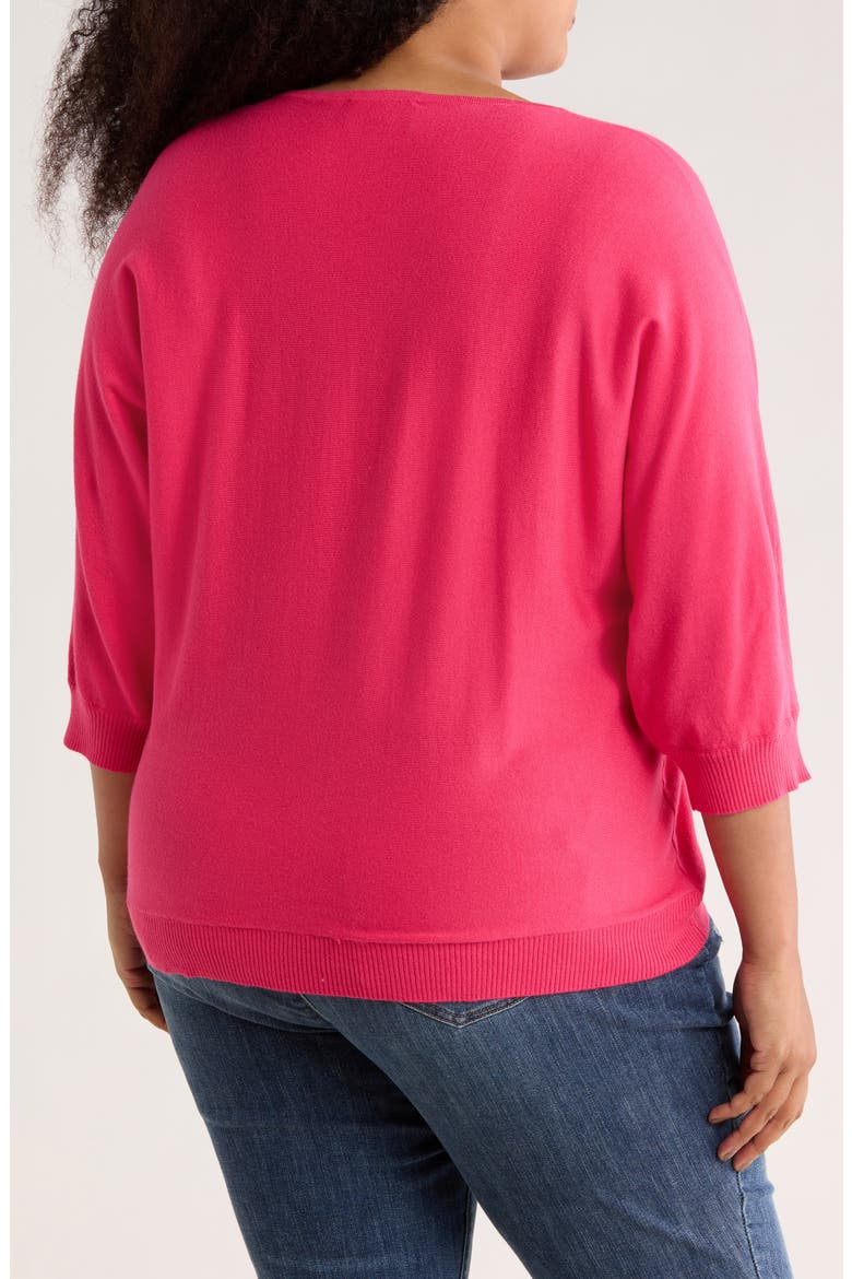 V-Neck Three-Quarter Sleeve Sweater, Alternate, color, BARBIE FUCHSIA