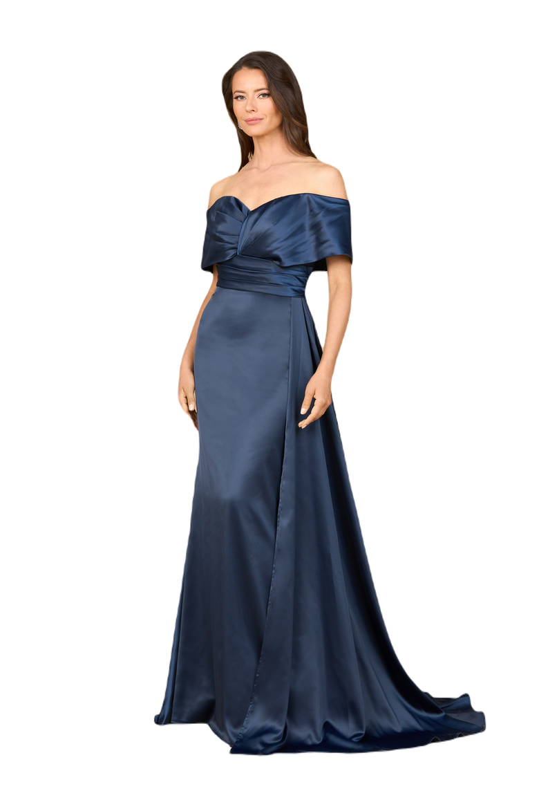 Off Shoulder Satin Dress, Main, color, Navy
