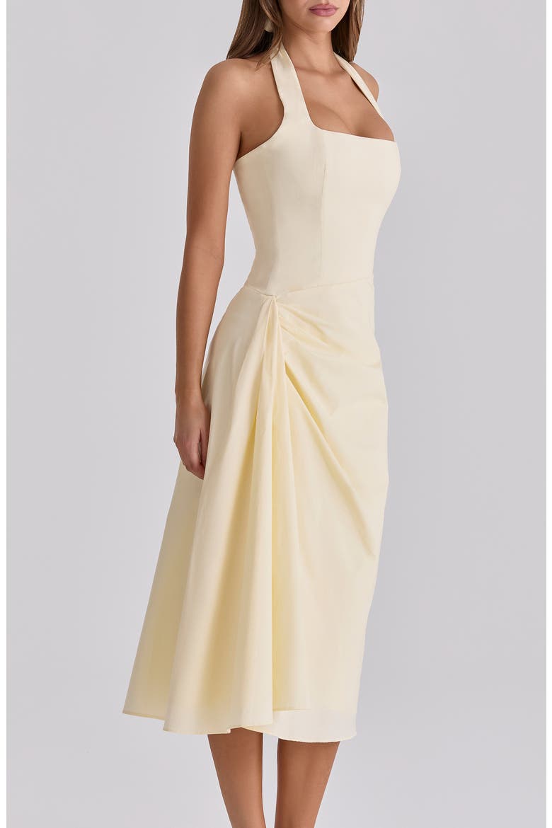 Tallulah Halter Neck Stretch Cotton Midi Dress, Alternate, color, LEMON