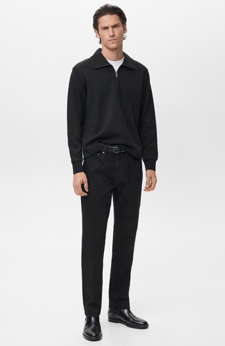 MANGO Quarter Zip Cotton Sweatshirt, Alternate, color, Black