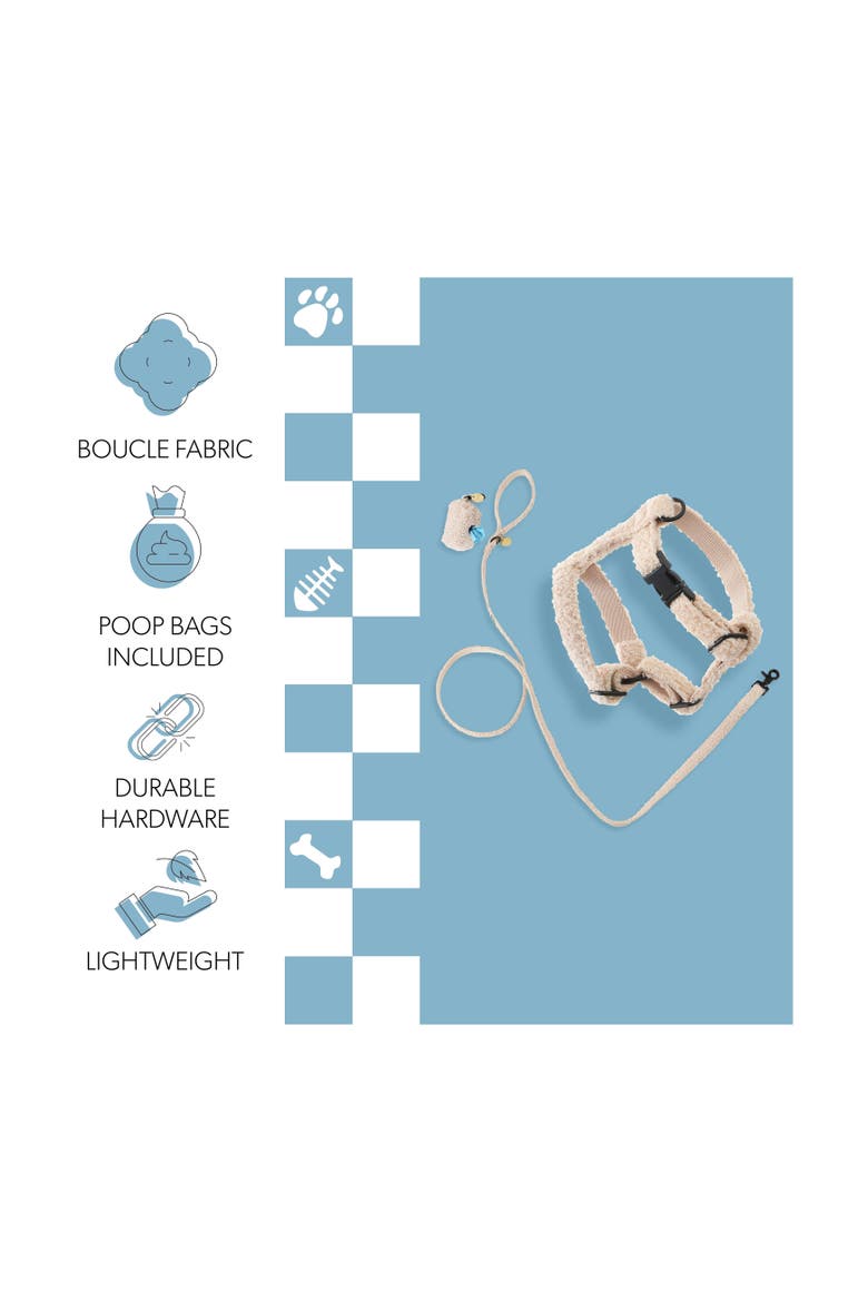 Teddy Bouclé Adjustable H Harness and Leash Walk Set with Poop Bag Pouch, Alternate, color, Beige