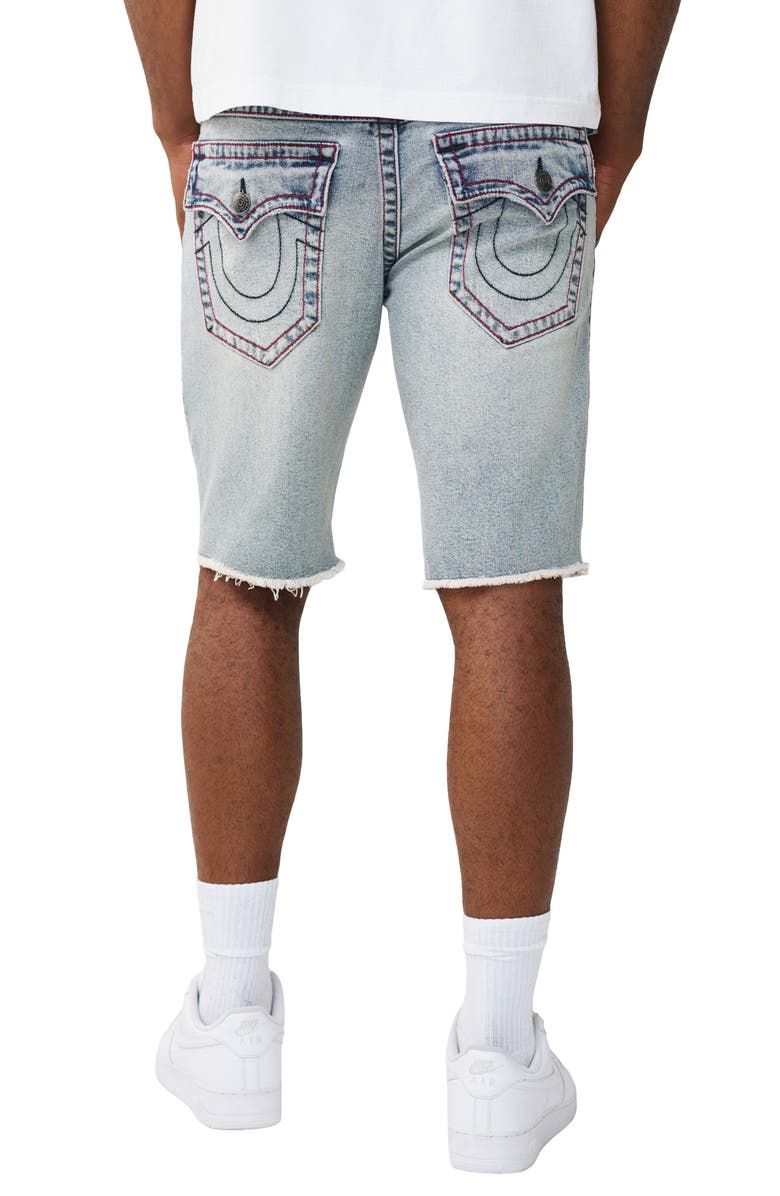 True Religion Ricky Frayed Straight Leg Denim Shorts, Alternate, color, Starlit Gleam Light Wash