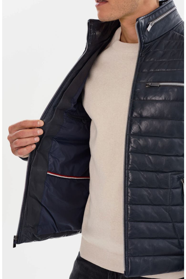 Flavio Leather Puffer Jacket, Alternate, color, NAVY
