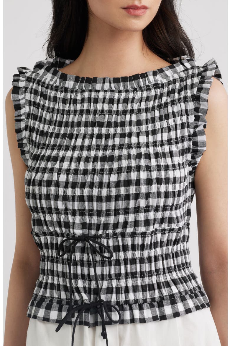 Maelle Gingham Smocked Two Tone Midi Dress, Alternate, color, BLACK