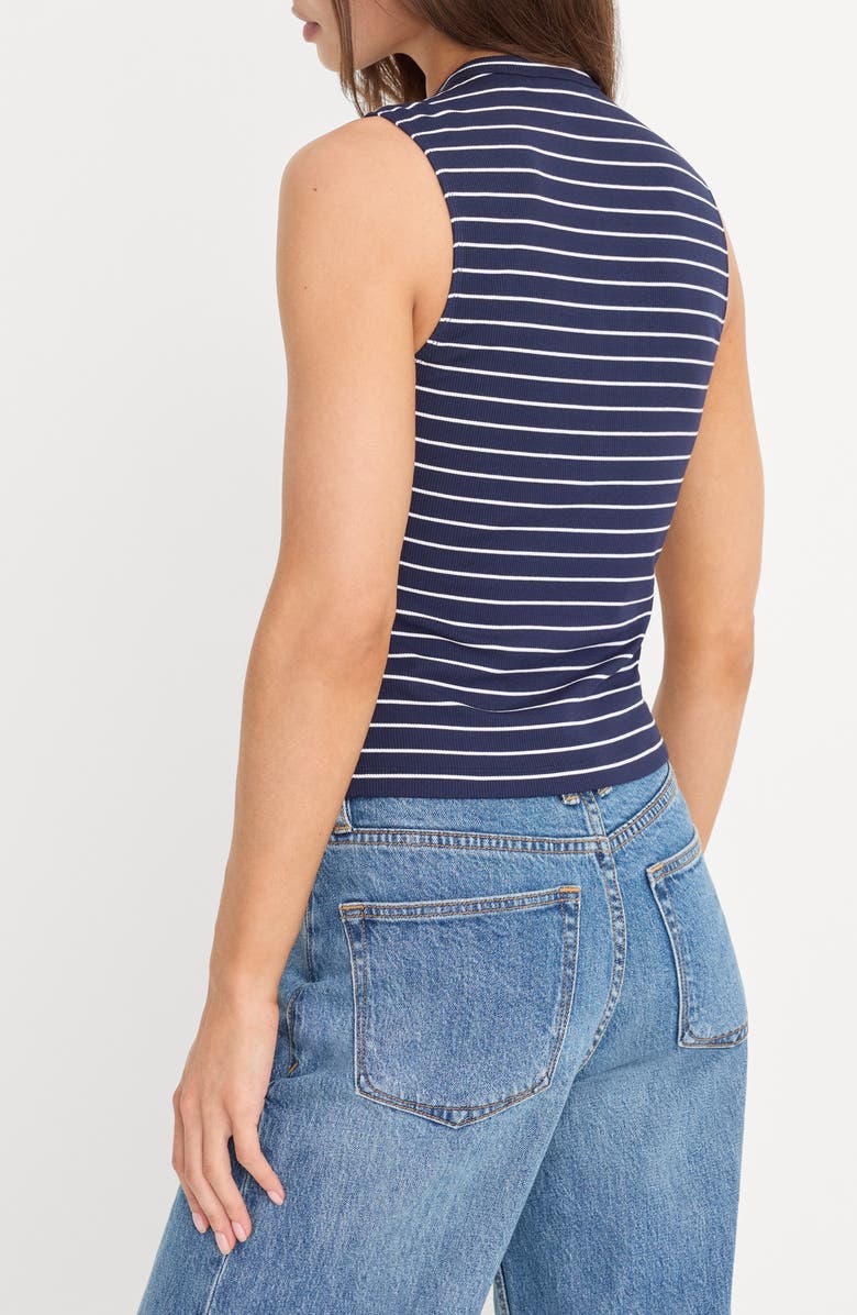 Good American The Rib Stripe Splay Sleeveless Top, Alternate, color, Simple Stripe Horizon Ink