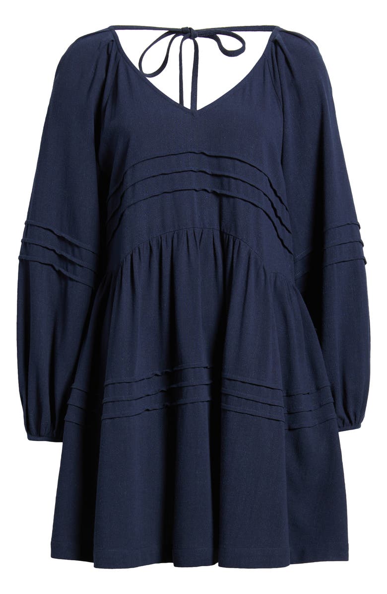 Treasure & Bond Pintuck Long Sleeve Minidress, Alternate, color, Navy