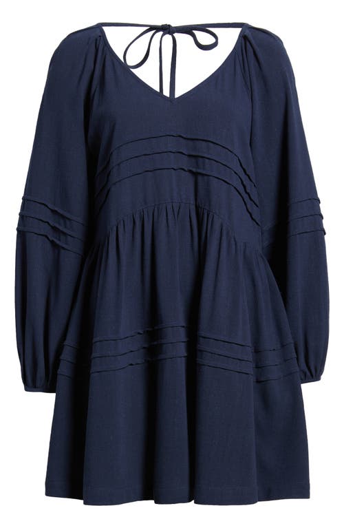 Treasure & Bond Pintuck Long Sleeve Minidress In Navy