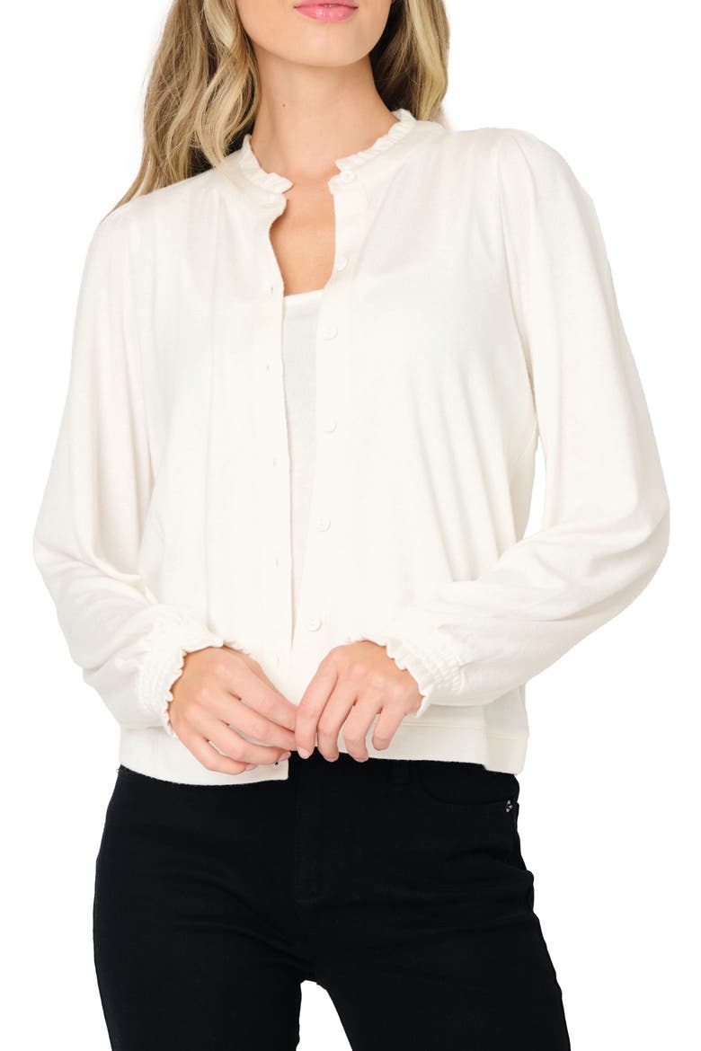 Ruffle Accent Cardigan, Main, color, IVORY