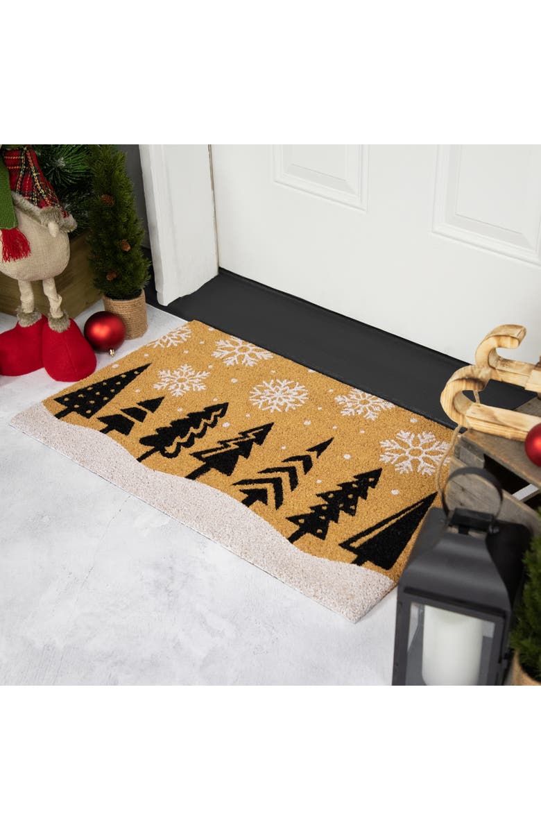 Northlight Trees and Snowflakes Natural Coir Christmas Outdoor Doormat 18" x 30", Alternate, color, Brown