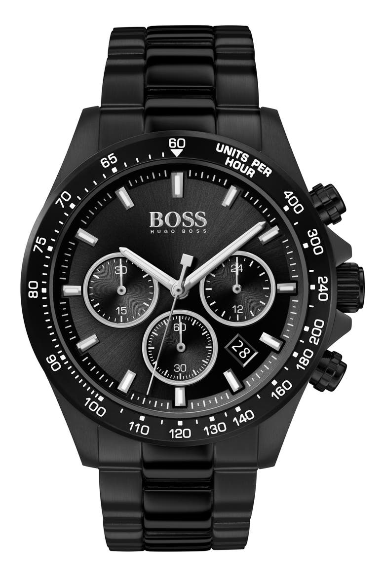 Hero Chronograph Bracelet Watch, 43mm, Main, color, BLACK