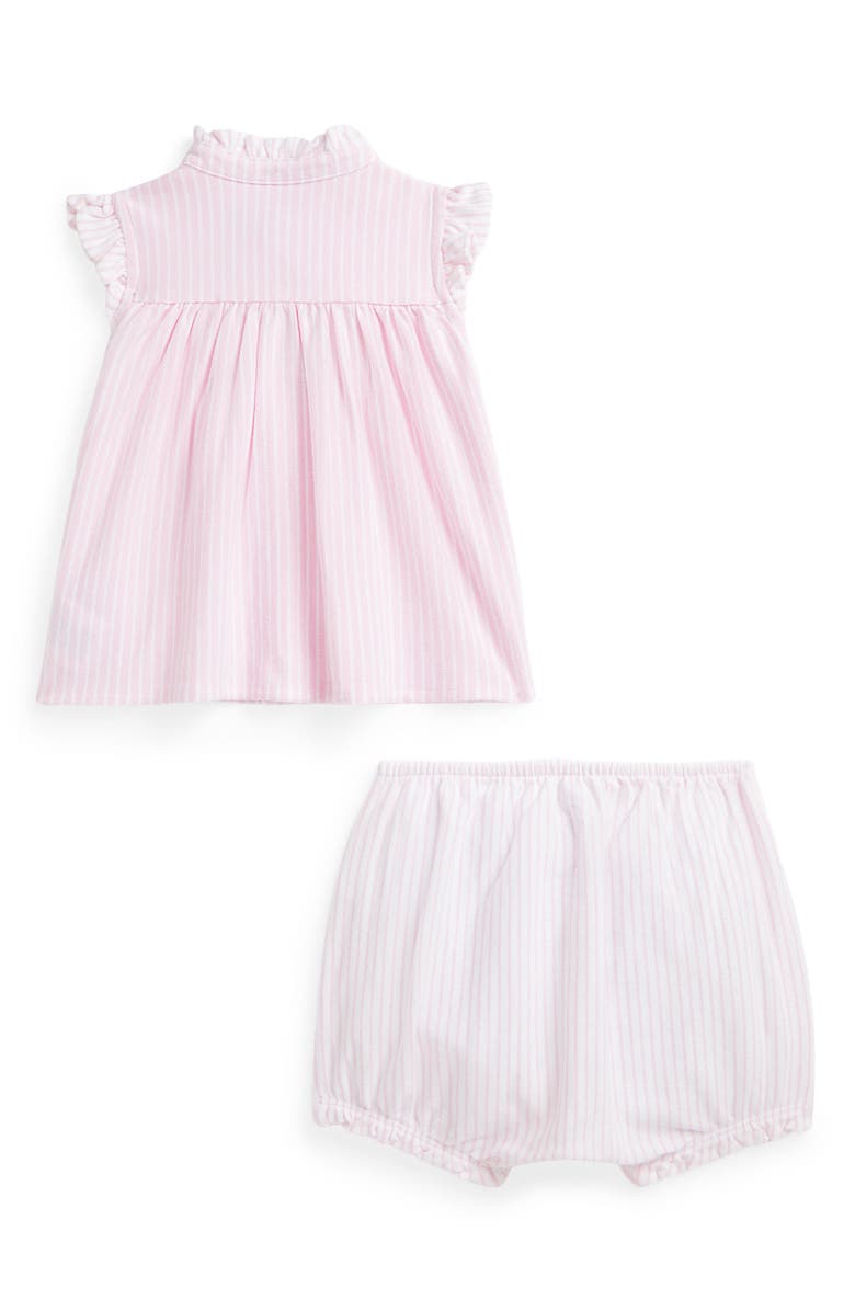 Ralph Lauren Stripe Cotton Piqué Ruffle Button-Up Shirt & Bloomers, Alternate, color, 